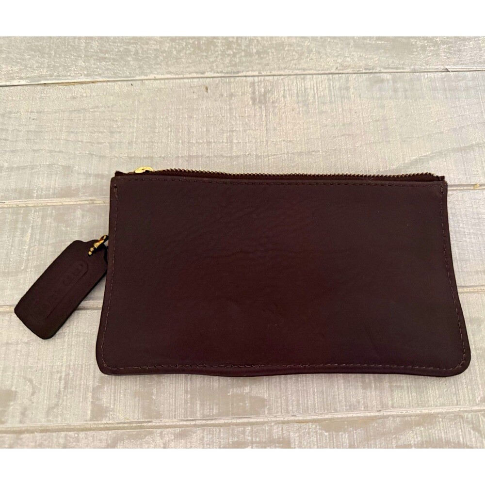 Vintage Coach Brown Solid Zip Coin Wallet Pouch, Women's Zipper Accents